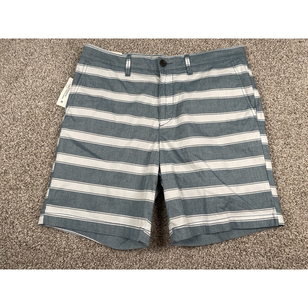 Original Penguin Slim Fit Stretch Shorts Chino 8" Inseam Mens Sz 32 Blue Stripe